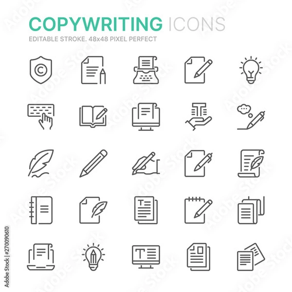 Obraz Collection of copywriting related line icons. 48x48 Pixel Perfect. Editable stroke