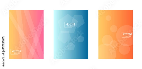 Fototapeta Dynamic background with gradient texture, geometric pattern with polygon, lines, circles. Three template for flyers. Abstract wallpaper for business brochure,  cover design.