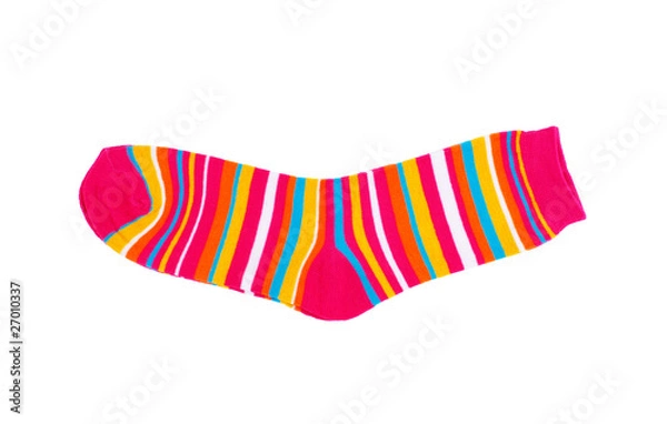 Fototapeta Children's striped socks isolated  white background.