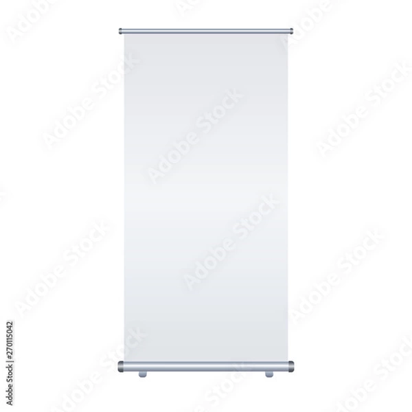 Fototapeta Blank roll-up banner isolated on white background. Design template blank for designers. Flipchart for training or promotional presentation. Vertical. Vector illustration EPS 10
