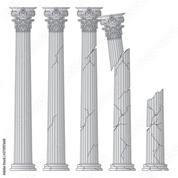 Fototapeta ruined historical Greek antique columns with capitals of the Korinvinsky warrant vector line illustration