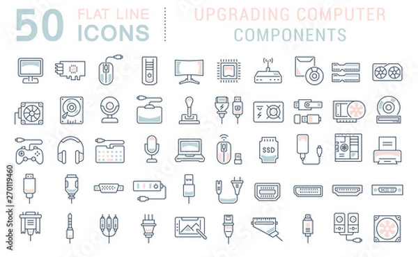 Fototapeta Set Vector Line Icons of Upgrading Computer Components