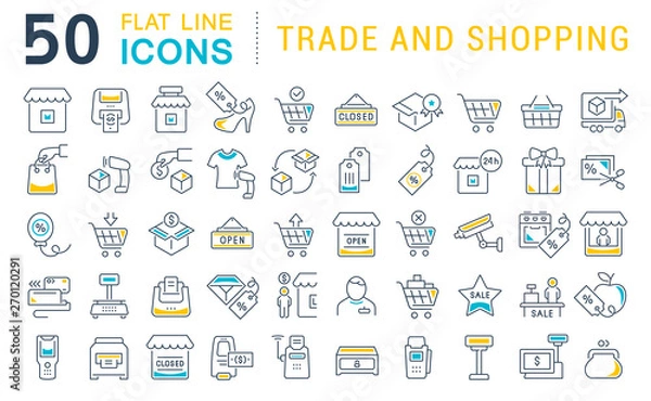 Obraz Set Vector Line Icons of Trade and Shopping