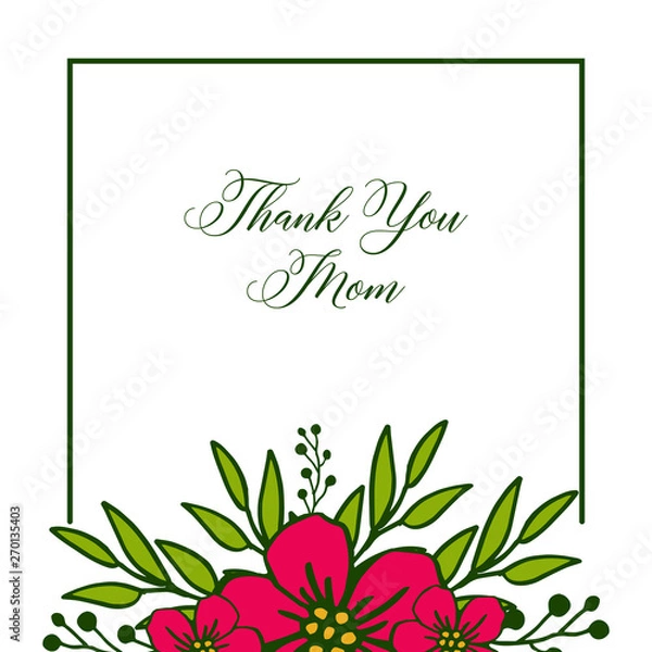 Fototapeta Vector illustration invitation card thank you mom with abstract red flower frame