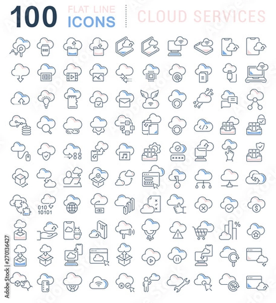 Fototapeta Set Vector Line Icons of Cloud Services