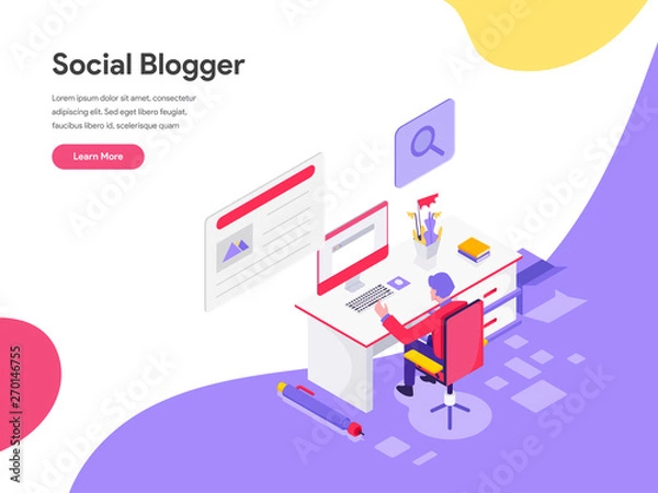Fototapeta Landing page template of Blog Writer Illustration Concept. Isometric flat design concept of web page design for website and mobile website.Vector illustration