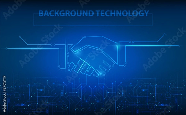 Fototapeta Background technology.Vector Abstract futuristic circuit board, Illustration high computer technology dark blue color background. Line handshake and cucsess business style concept