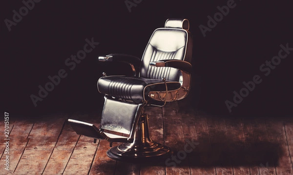 Fototapeta Fotel fryzjerski, nowoczesny salon fryzjersko-fryzjerski, fryzjer męski. Broda, brodaty mężczyzna. Stylowe krzesło fryzjerskie w stylu vintage. Profesjonalna fryzjerka we wnętrzu fryzjera. Krzesło fryzjerskie.