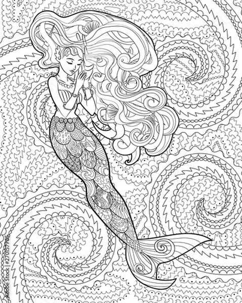 Fototapeta Patterned illustration of a mermaid.