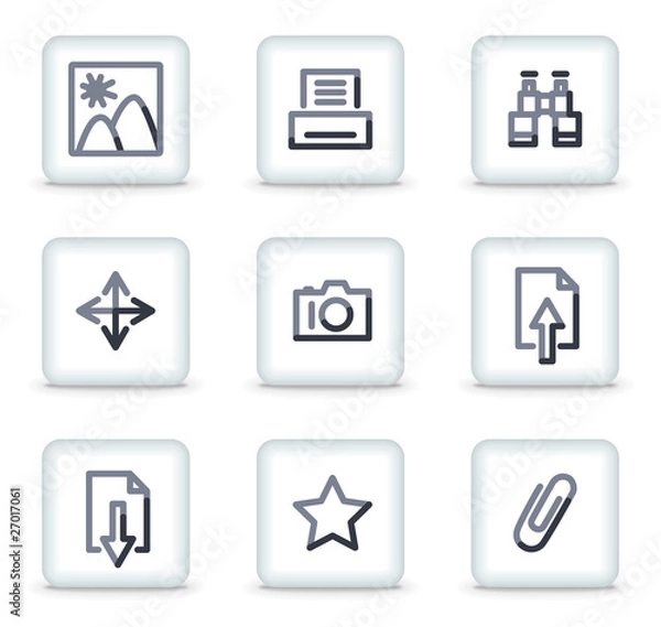 Obraz Image library icons, white square glossy buttons