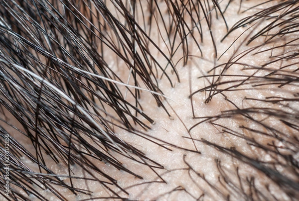 Obraz Macro photography of gray hair and black hair on Scalp.