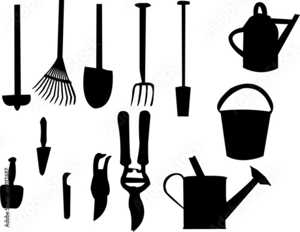 Obraz garden tools silhouette - vector