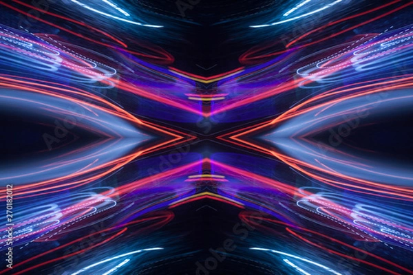 Obraz Colorful pattern of blue and purple dynamic neon lines. Modern background. Art concept of lighting effects.