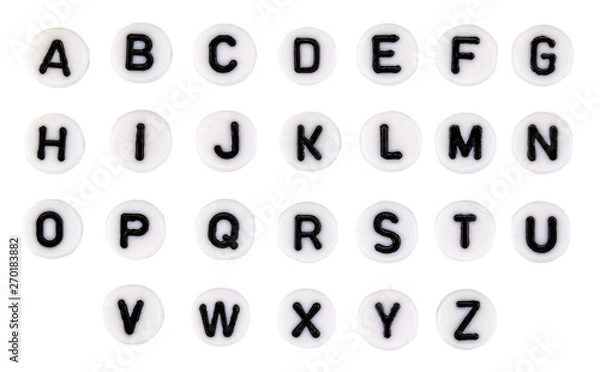 Obraz Plastic beads alphabet isolated on a white background