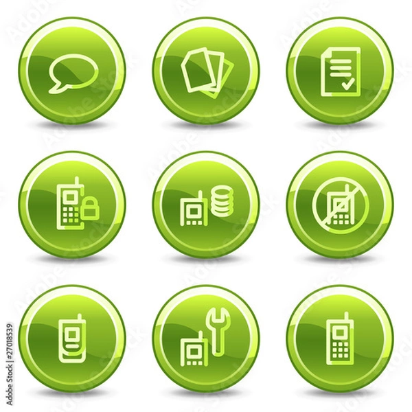 Fototapeta Mobile phone icons set 2, green circle glossy buttons