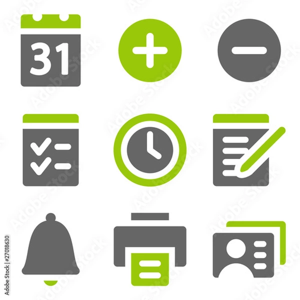 Obraz Organizer web icons, green grey solid icons
