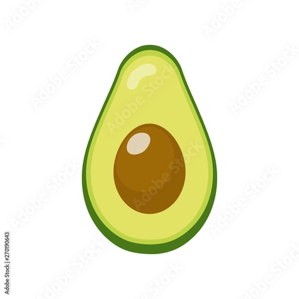 Obraz Fresh half avocado isolated on white background. Organic food. Cartoon style. Vector illustration for design.