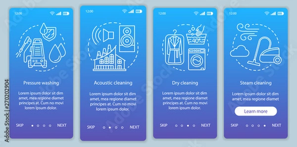 Fototapeta Cleaning methods onboarding mobile app page screen vector template