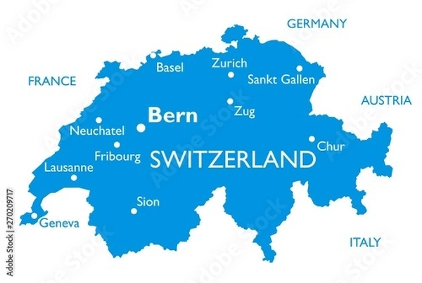 Fototapeta Vector map of Switzerland | Outline detailed map with city names