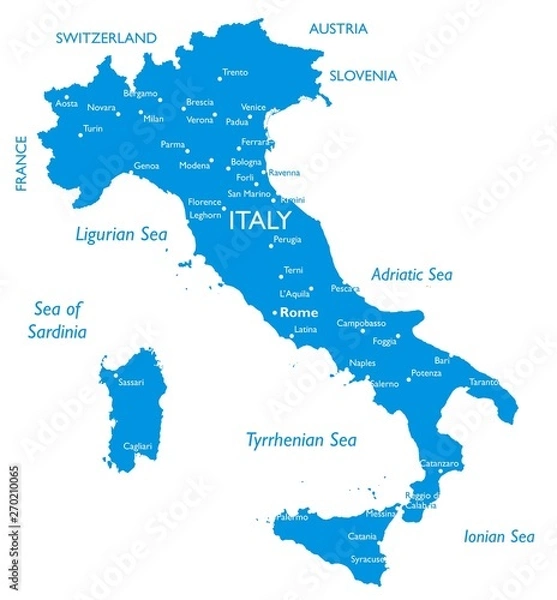 Fototapeta Vector map of Italy | Outline detailed map with city names