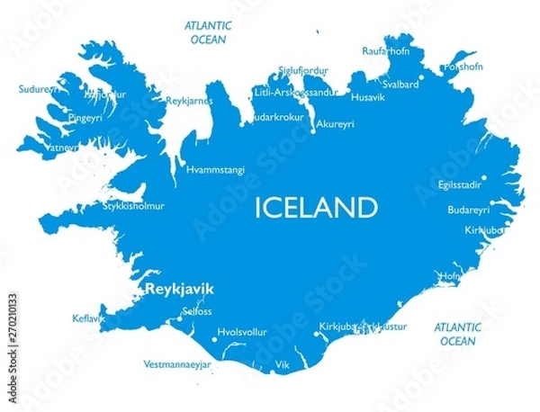 Fototapeta Vector map of Iceland | Outline detailed map with city names