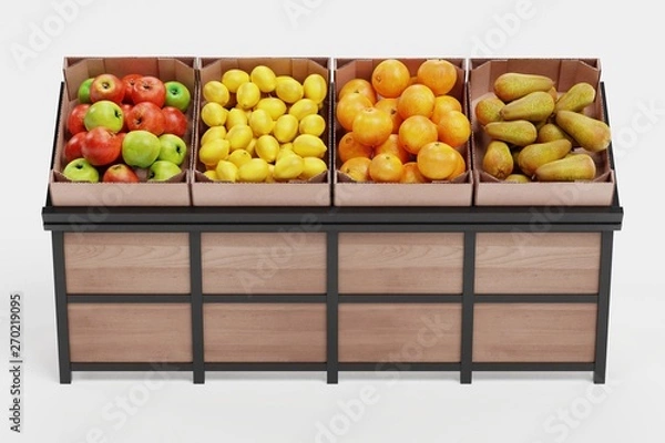 Fototapeta Realistic 3D Render of Stand with Fruit