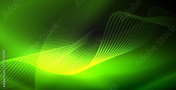 Fototapeta Glowing abstract wave on dark, shiny motion, magic space light. Techno abstract background