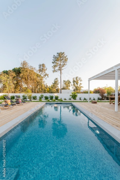 Fototapeta Modern villa with pool and garden