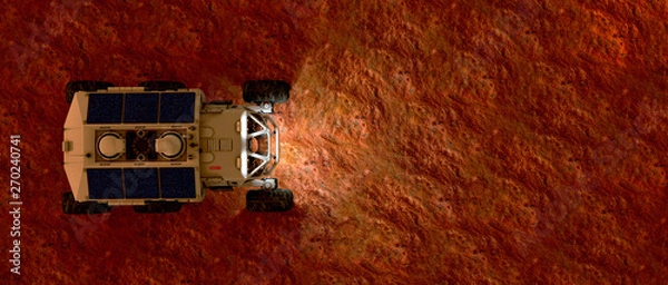 Fototapeta Extremely detailed and realistic high resolution 3d illustration of a Mars Rover Vehicle exploring martian landscape