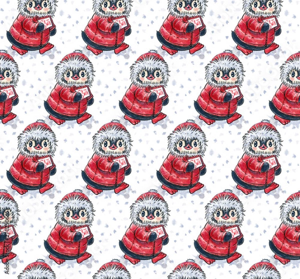 Fototapeta Seamless pattern with cute penguins