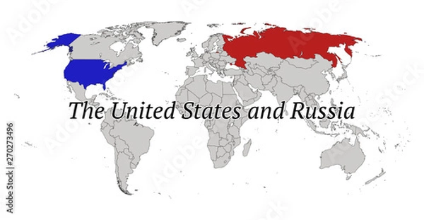 Obraz The United States and Russia. Contour world map. All countries and islands. Vector illustration
