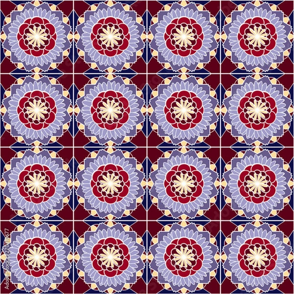 Fototapeta Pattern with geometric shapes and floral elements
