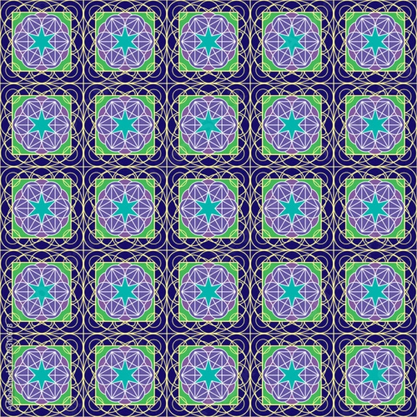 Fototapeta Pattern with geometric shapes with floral and color and star elements