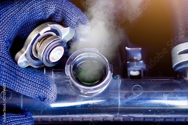 Obraz Car maintenance, car radiators help cool the engine Should see the appropriate water level, not to be dry or lacking.