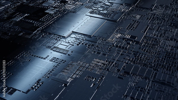 Obraz Printed circuit board futuristic server/Abstract image print circuit board, futuristic server code processing