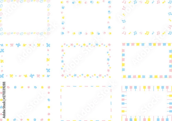 Fototapeta 手描き　フレームセット　パステルカラー