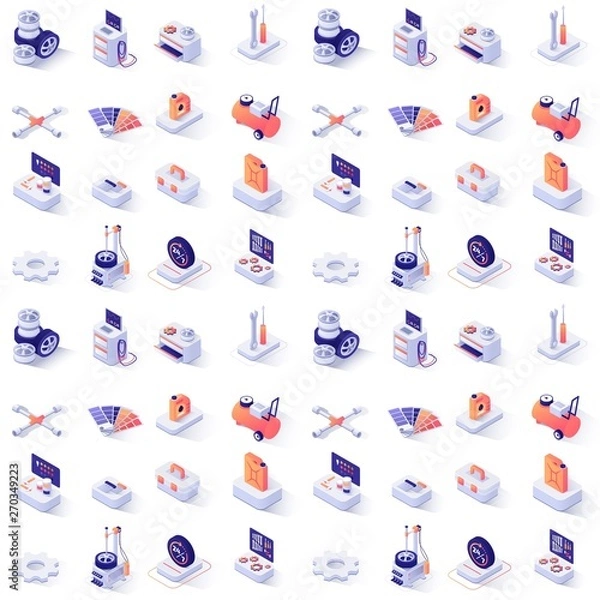 Fototapeta Seamless Pattern with Car Service Isometric Icons