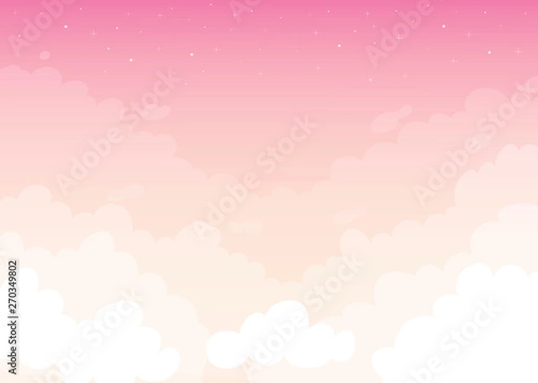 Fototapeta Cloud night sky and stars on pink background, cloudy sky vector illustration 