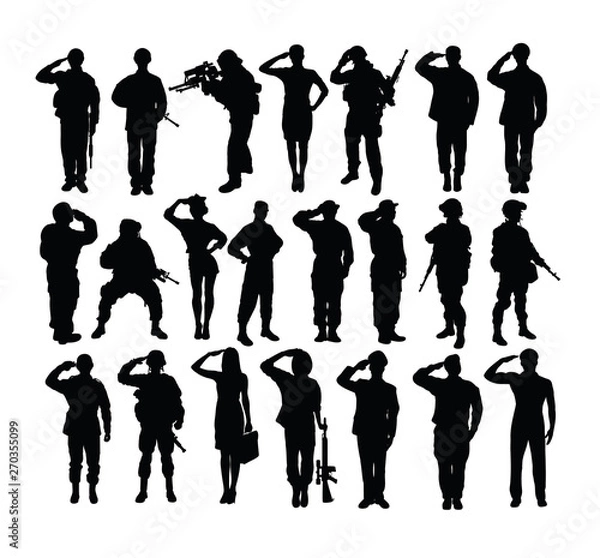 Obraz Saluting Soldier and Army Force Silhouettes, art vector design 