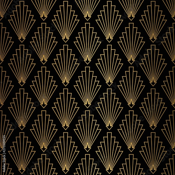 Fototapeta Art Deco Pattern. Seamless black and gold background.