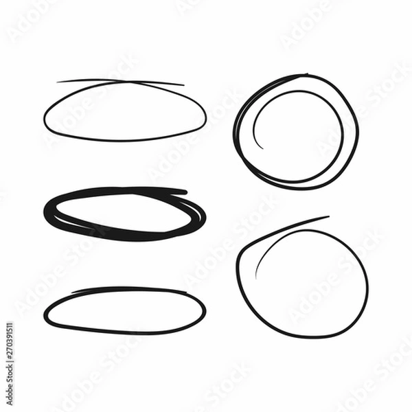 Obraz Set of circles and ovals drawn by hand. Sketch, doodle, scribble.