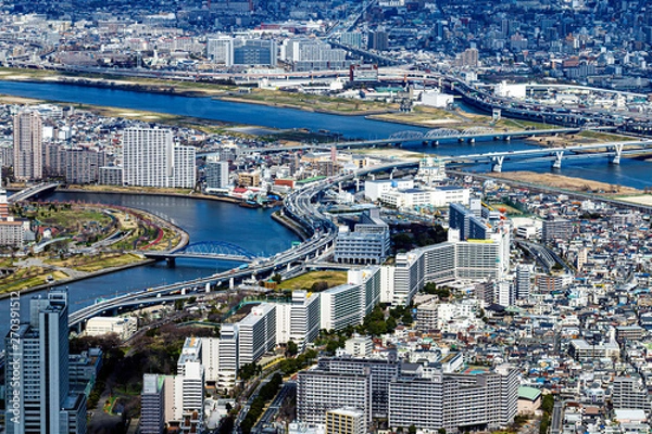 Obraz とうきょうスカイツリーから隅田川と荒川を見る