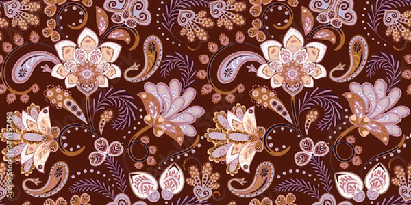 Fototapeta Wzór z kwiatami fantasy, naturalna tapeta, ilustracja zawijas dekoracji kwiatowej. Paisley Drukuj ręcznie rysowane elementy. Wystrój domu.