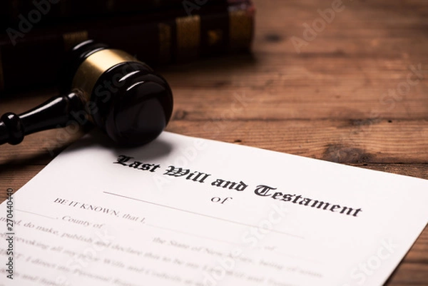 Fototapeta A gavel on top of a Last Will and Testament contract