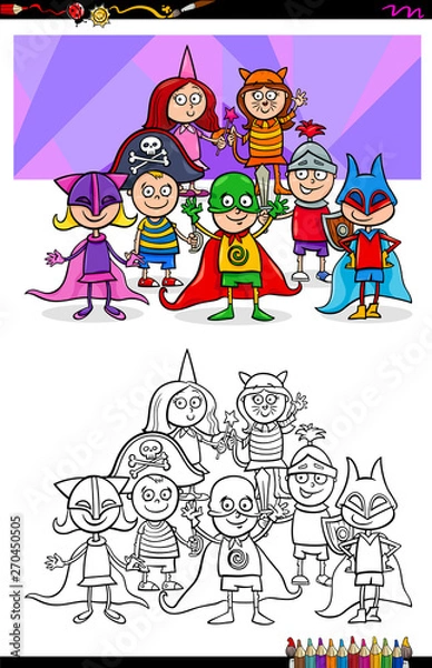 Fototapeta children at the ball of costumes color book
