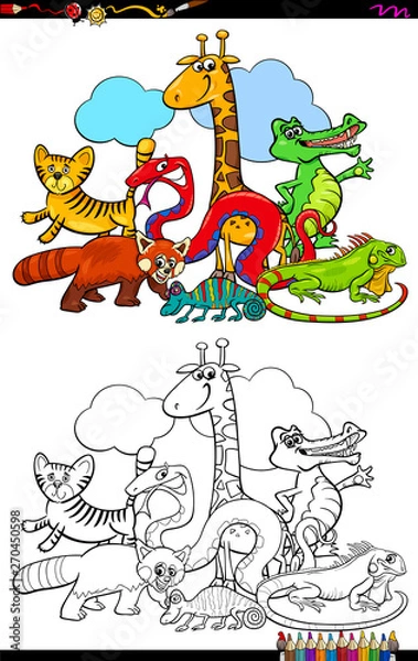 Fototapeta happy animal characters group color book