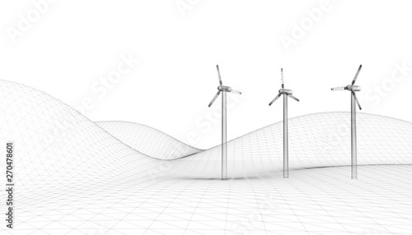 Obraz Wireframe wind turbines; original 3d rendering and models