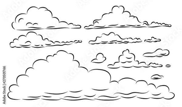 Fototapeta Hand drawn sketchy cloud collection isolated on white background