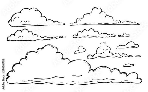 Fototapeta Hand drawn sketchy cloud collection isolated on white background