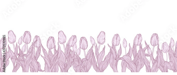 Obraz Horizontal graphic vector seamless line pattern with flowers